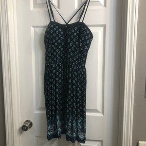Black Strappy Dress with Blue Medallion Pattern